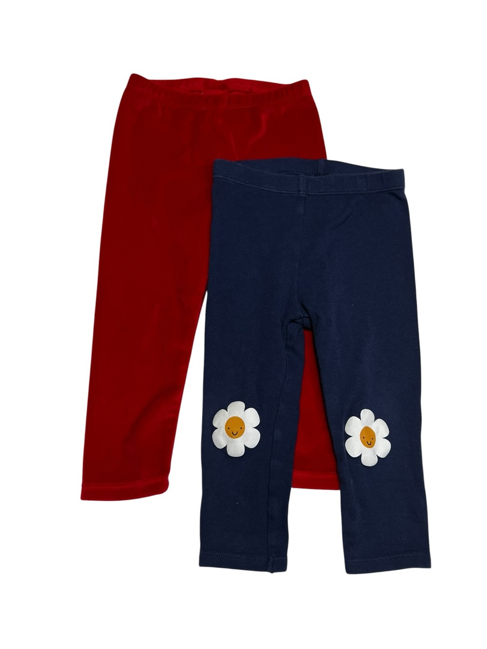 Mayoral 18 m Navy Floral Knee Patch & Red Velvet Solid Leggings - Navy & Red